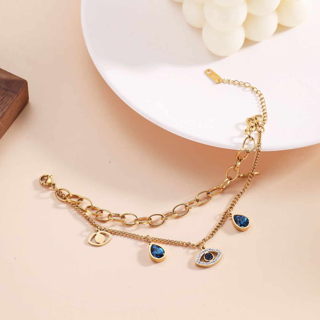 Double Stacked Evil Eye Charm Bracelet