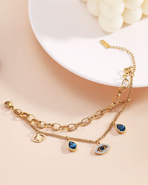Double Stacked Evil Eye Charm Bracelet