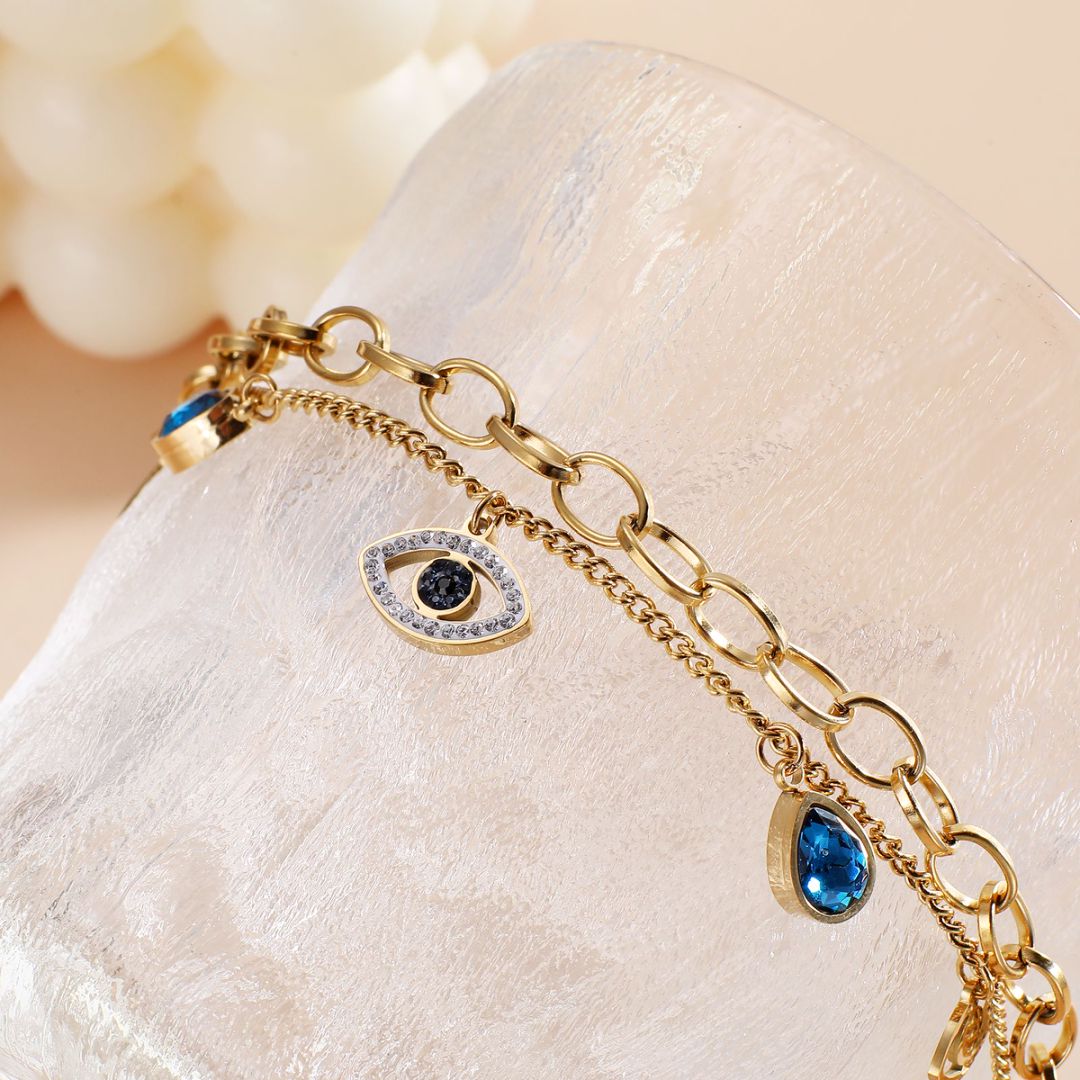 Double Stacked Evil Eye Charm Bracelet