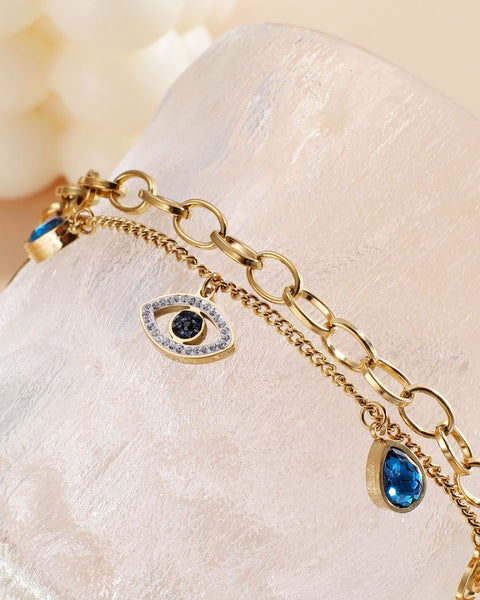 Double Stacked Evil Eye Charm Bracelet