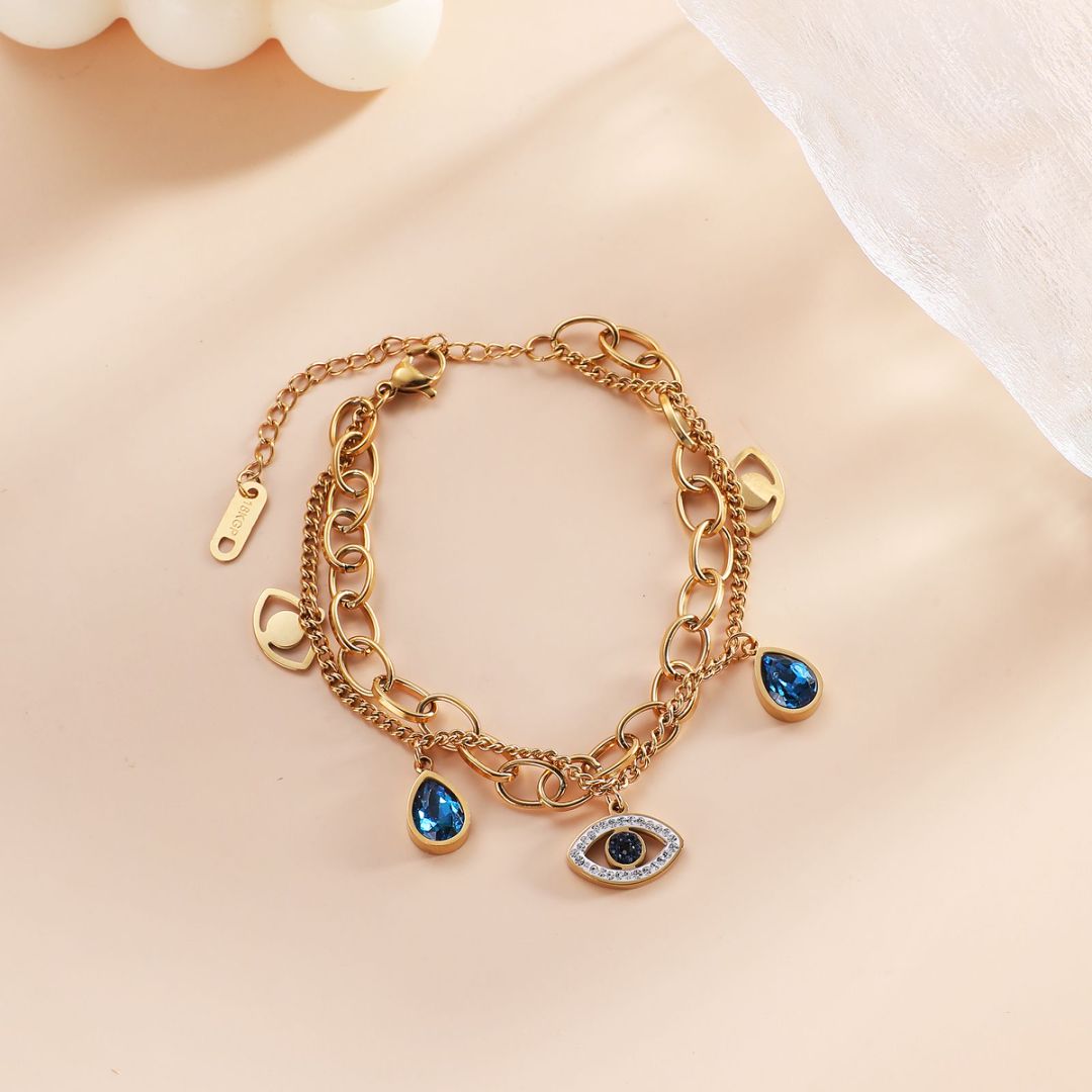 Double Stacked Evil Eye Charm Bracelet