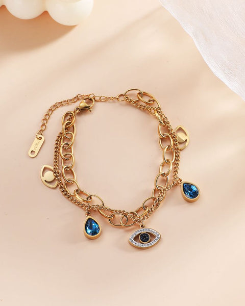 Double Stacked Evil Eye Charm Bracelet