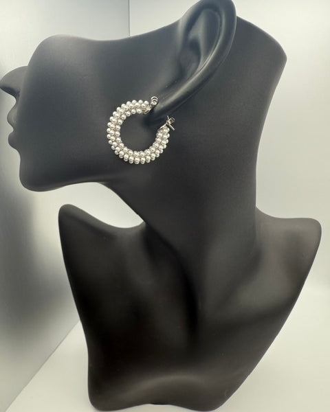 Silver Pearl Beaded Earrings - Made of Stainless Steel Material