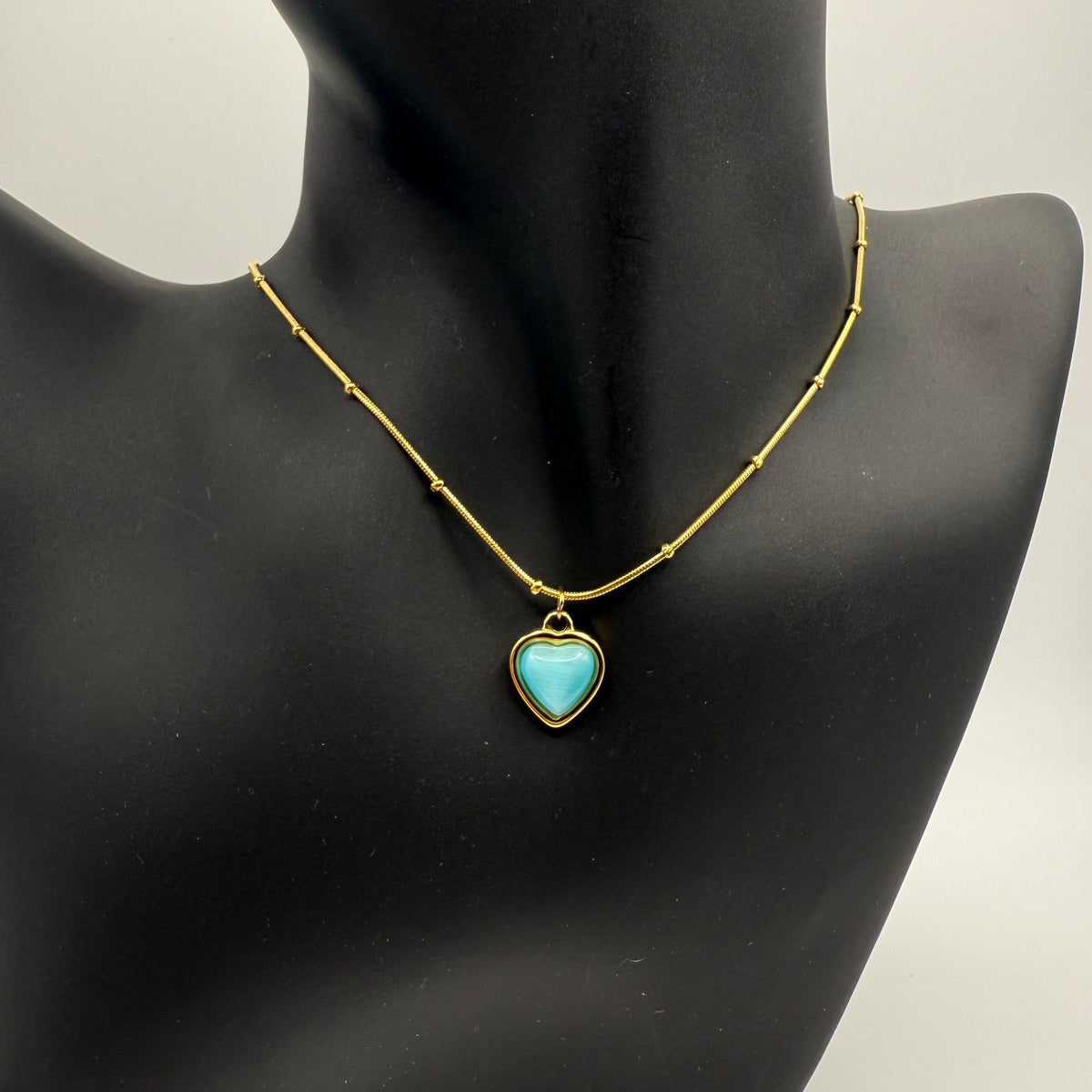 Cat Eye Heart Crystal Necklace- Stainless Steel