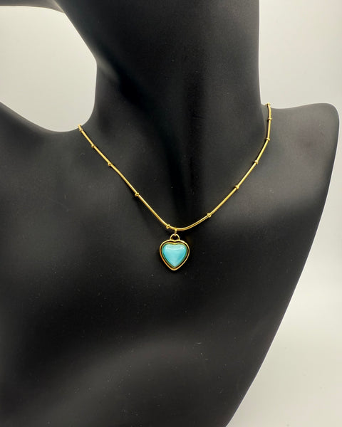 Cat Eye Heart Crystal Necklace- Stainless Steel