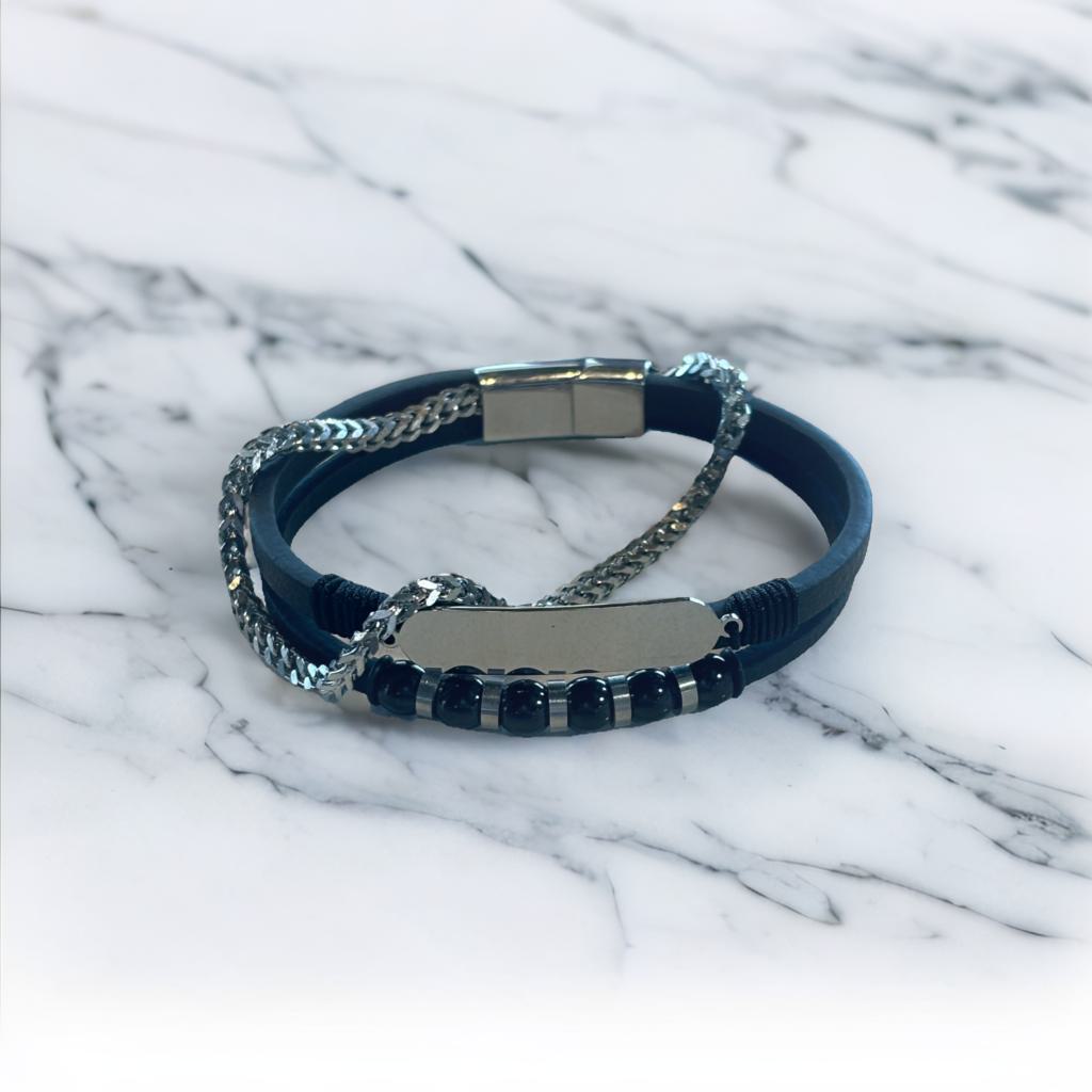 Pulsera moderna de cuentas negras y plateadas