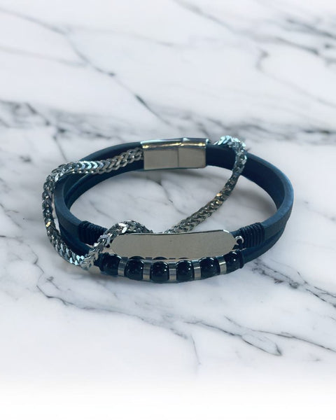 Pulsera moderna de cuentas negras y plateadas