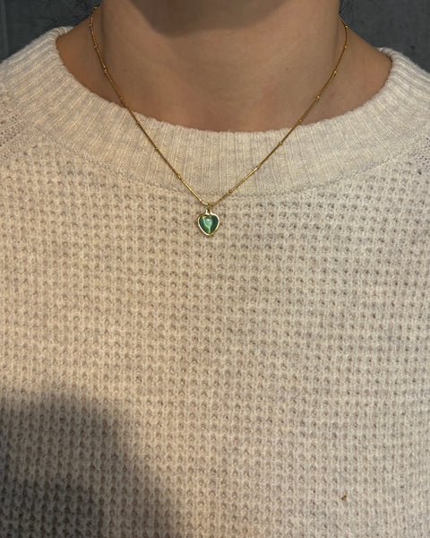 Cat Eye Heart Crystal Necklace- Stainless Steel