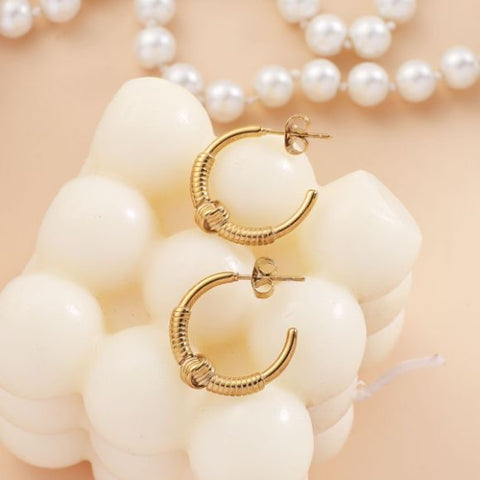 Golden Crescent Textured Hoop Earrings
