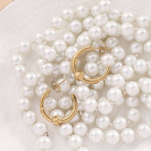 Golden Crescent Textured Hoop Earrings