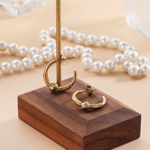 Golden Crescent Textured Hoop Earrings