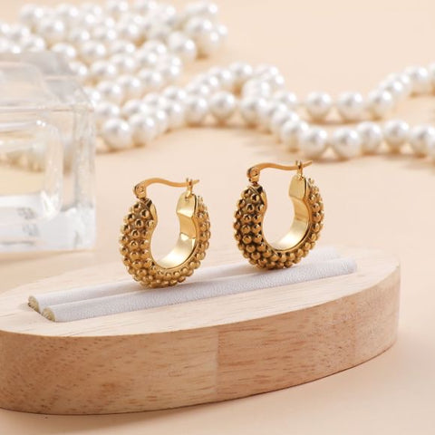 Golden Beaded Hoop Earring