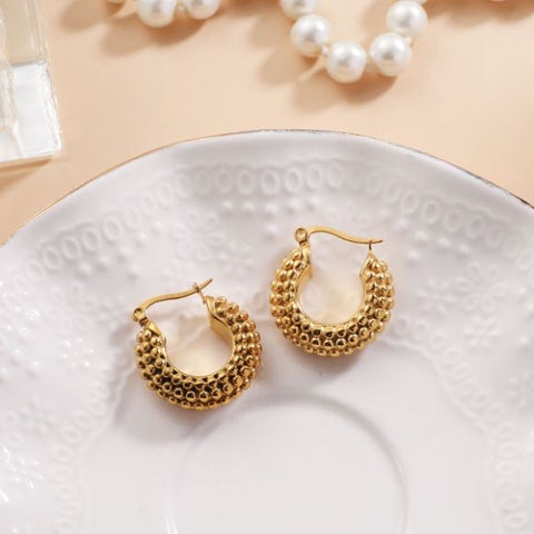 Golden Beaded Hoop Earring