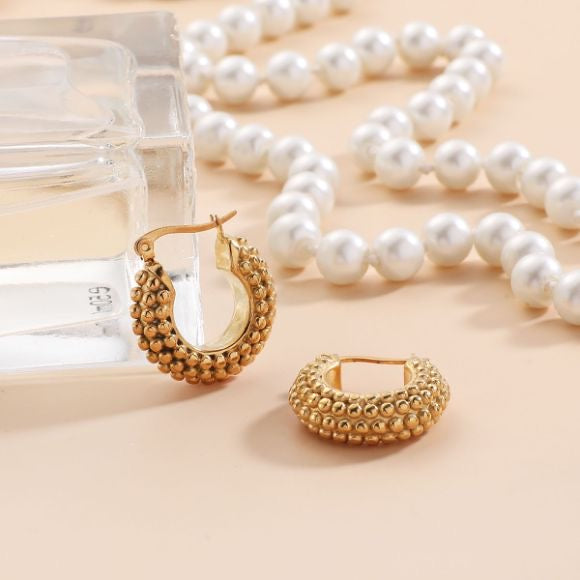Golden Beaded Hoop Earring