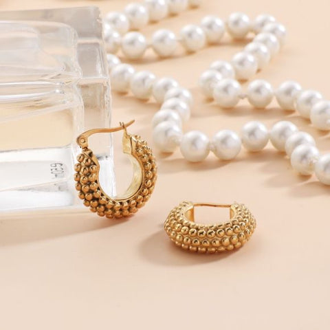 Golden Beaded Hoop Earring
