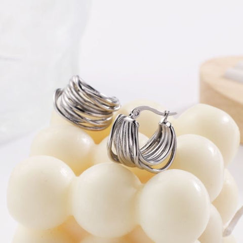 Ribbed Silver Hoops