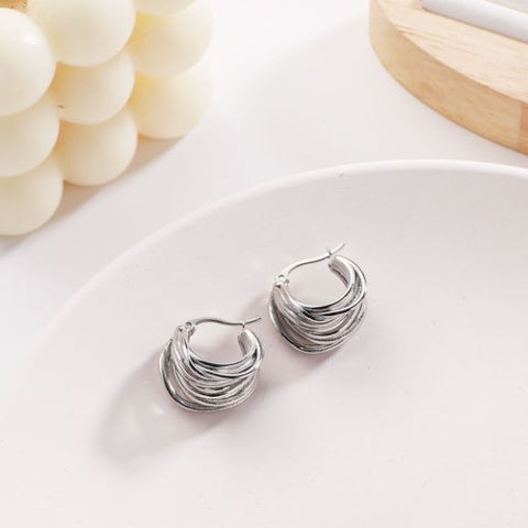 Ribbed Silver Hoops
