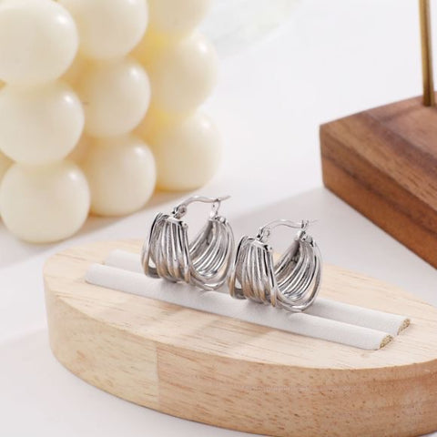 Ribbed Silver Hoops