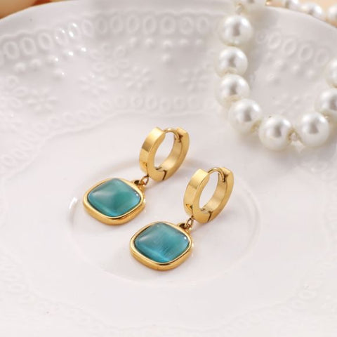 Gold Plated Cat Eye Clip Earrings- Made of Stainless Steel