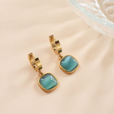 Gold Plated Cat Eye Clip Earrings- Made of Stainless Steel