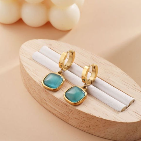 Gold Plated Cat Eye Clip Earrings- Made of Stainless Steel