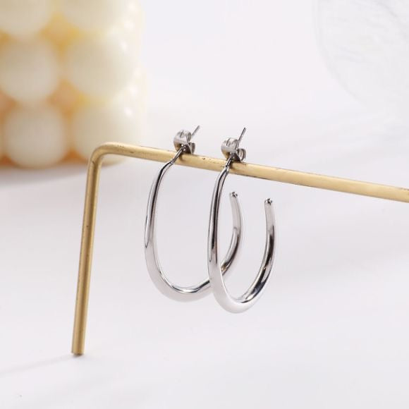 Silver Hook Hoop Earrings