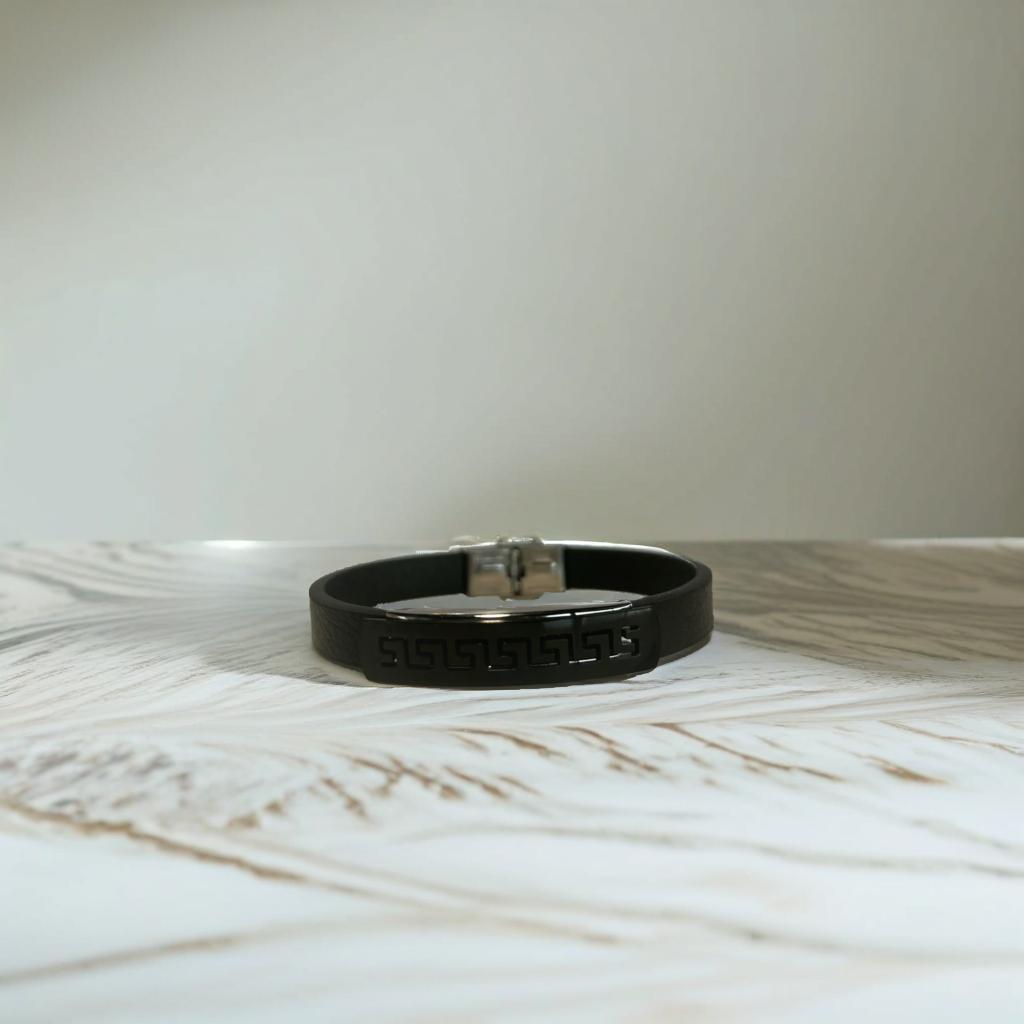 Black Leather Black Geometric Bracelet