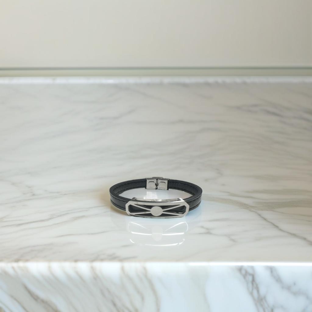 Pulsera geométrica de plata y negra