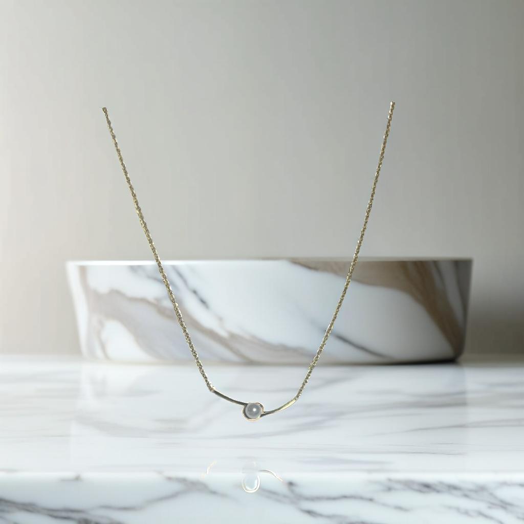 Gold Bar Necklace with Pear