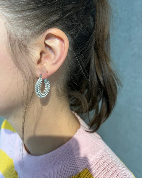 Silver Pearl Beaded Earrings - Made of Stainless Steel Material
