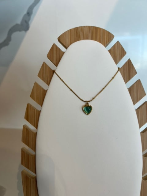 Cat Eye Heart Crystal Necklace- Stainless Steel