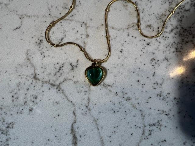 Cat Eye Heart Crystal Necklace- Stainless Steel