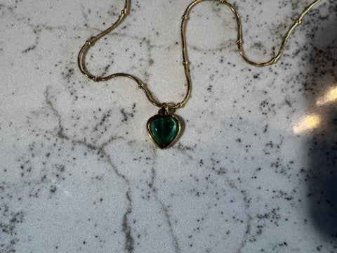 Cat Eye Heart Crystal Necklace- Stainless Steel