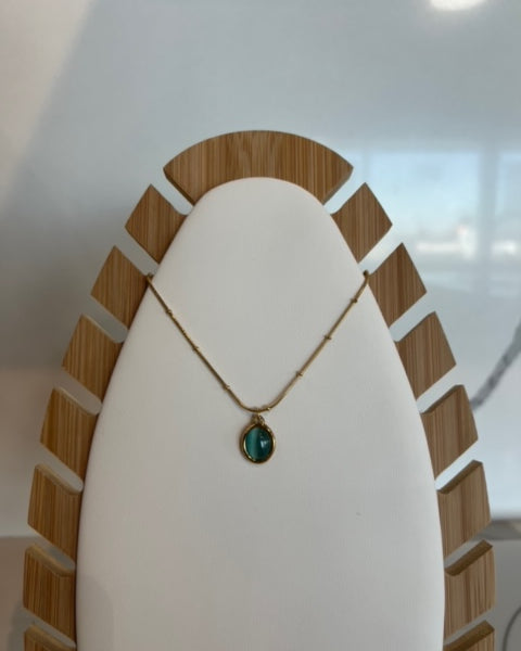 Cat Eye Oval Crystal Necklace - Stainless Steel Pendant