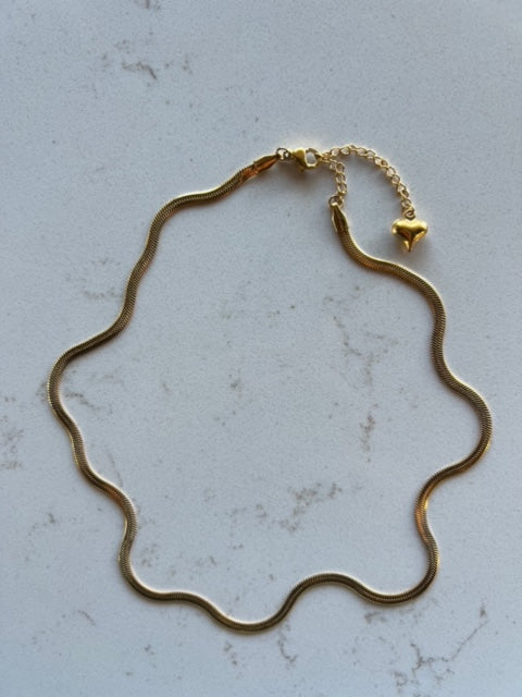 Gold Wheat Chain with Heart Extender- Made from Stainless Steel