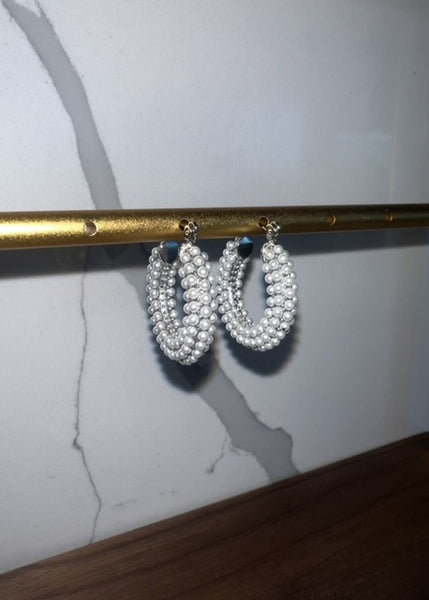 Silver Pearl Beaded Earrings - Made of Stainless Steel Material