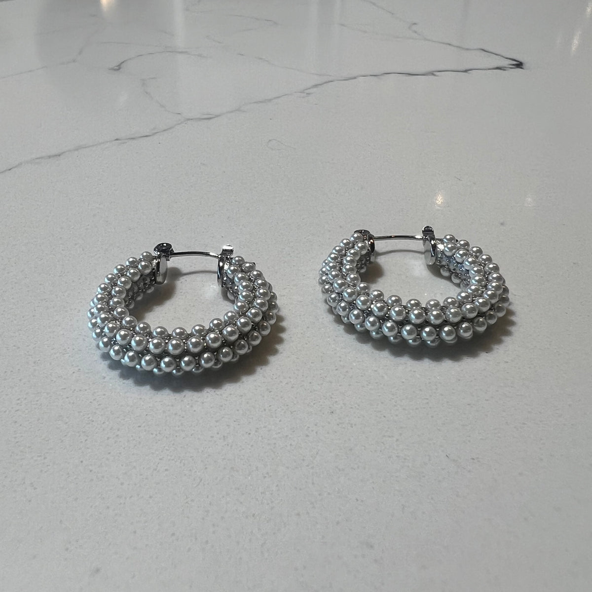 Silver Pearl Beaded Earrings - Made of Stainless Steel Material