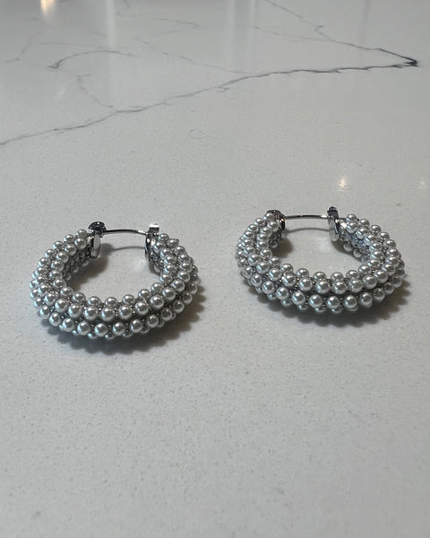 Silver Pearl Beaded Earrings - Made of Stainless Steel Material