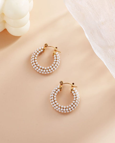 Golden Pearl Beaded Hoop Earring