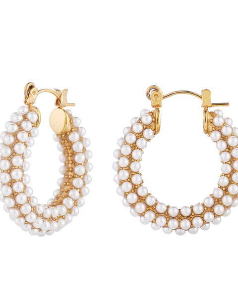 Golden Pearl Beaded Hoop Earring