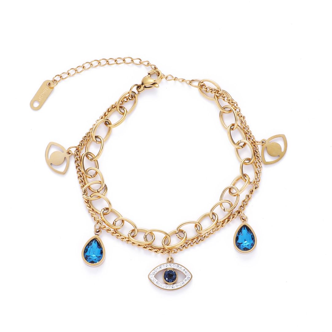 Double Stacked Evil Eye Charm Bracelet