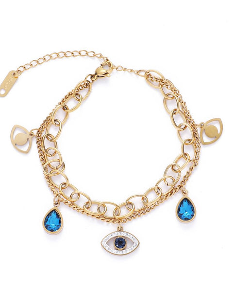 Double Stacked Evil Eye Charm Bracelet