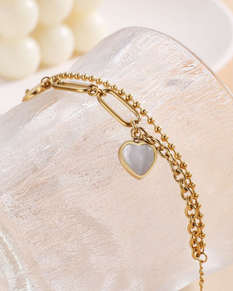 Double Stacked Heart Charm Bracelet