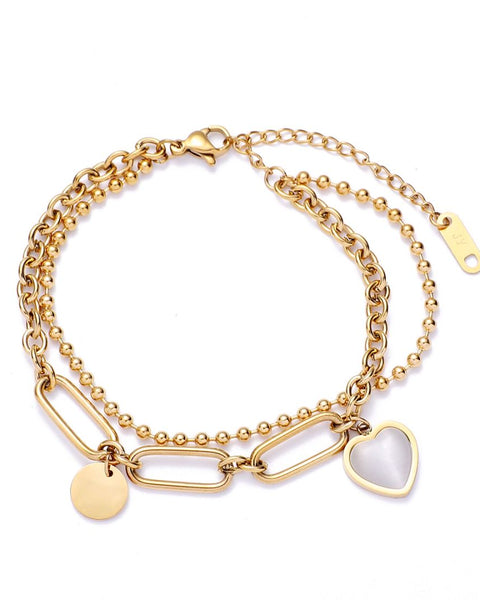 Double Stacked Heart Charm Bracelet