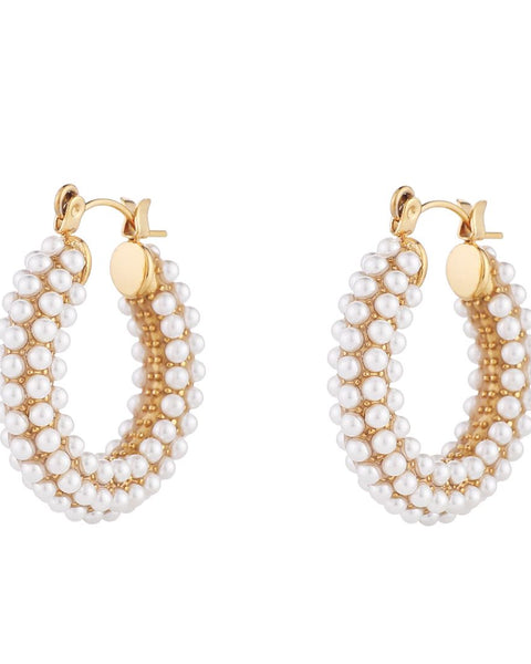 Golden Pearl Beaded Hoop Earring